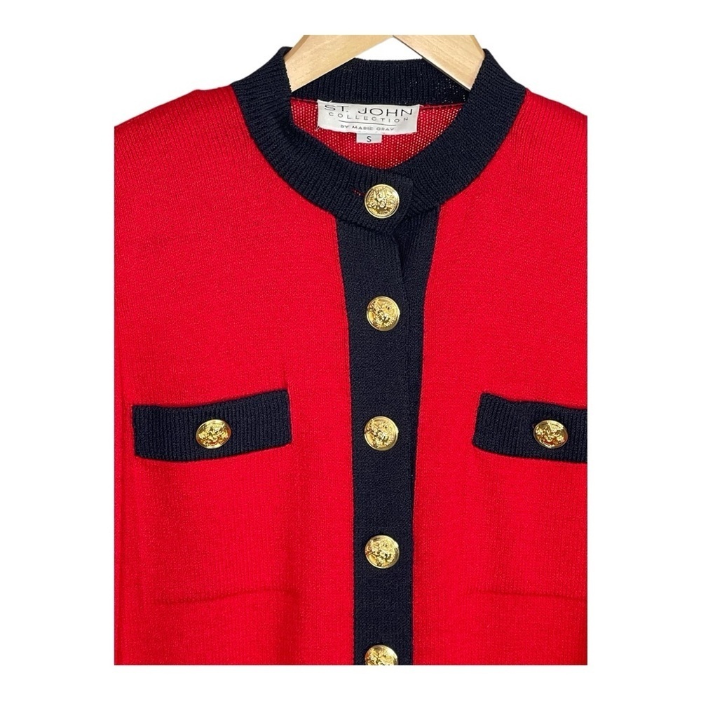 St John’s Vintage Red and Black Women's Cardigan with Gold Accents S - Picture 5 of 8